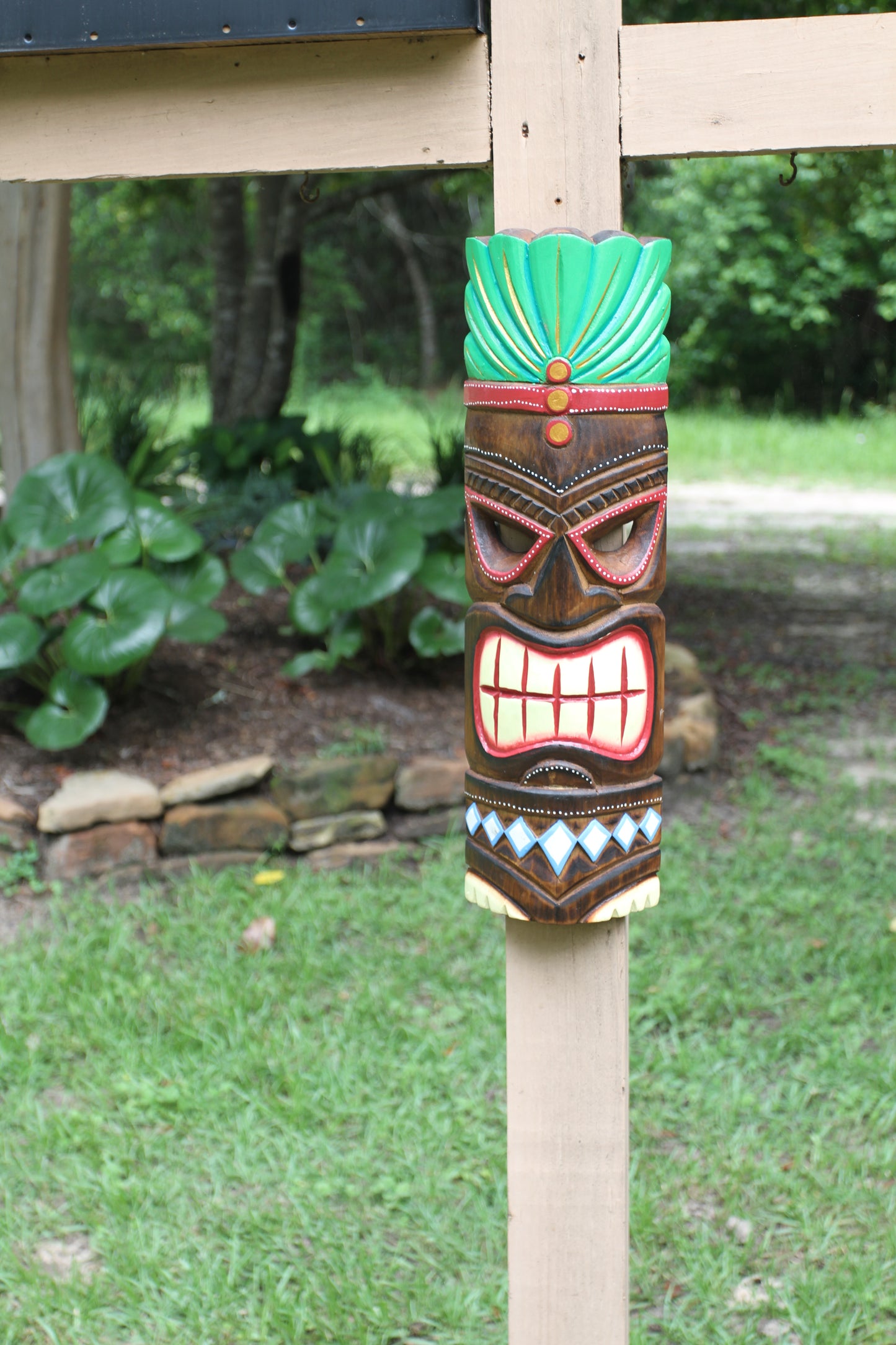 TIKI MASKS, Porch Decor, Garden Decor, All Occasion Gifts, Tropical Home Decor, Green Top Tiki Mask, BH-TM-2