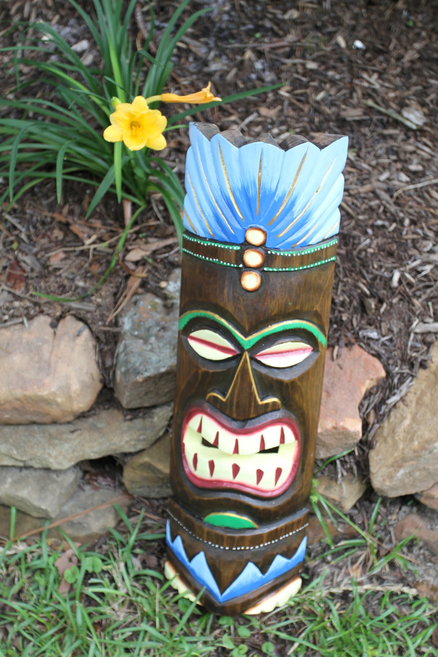 WALL DECOR, DECORATIVE TIKI MASKS, Tiki Bar Decor, Beach Home Decor, Blue Top Tiki Mask, BH-TM-1