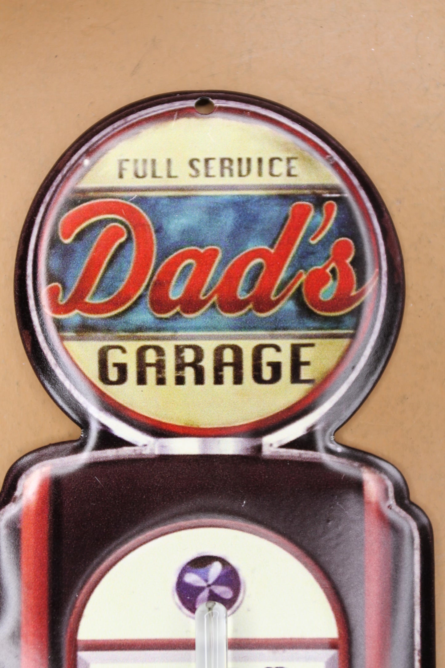 Dad's Garage, Indoor And Outdoor Thermometer, Replica Of A Vintage Wall Hanging, Gas Pump, Old Fashion Graphics, All Occasion Gifts Gift, DG-016T