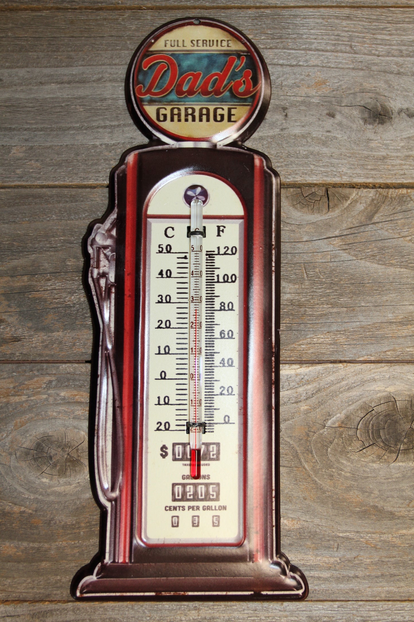 Dad's Garage, Indoor And Outdoor Thermometer, Replica Of A Vintage Wall Hanging, Gas Pump, Old Fashion Graphics, All Occasion Gifts Gift, DG-016T