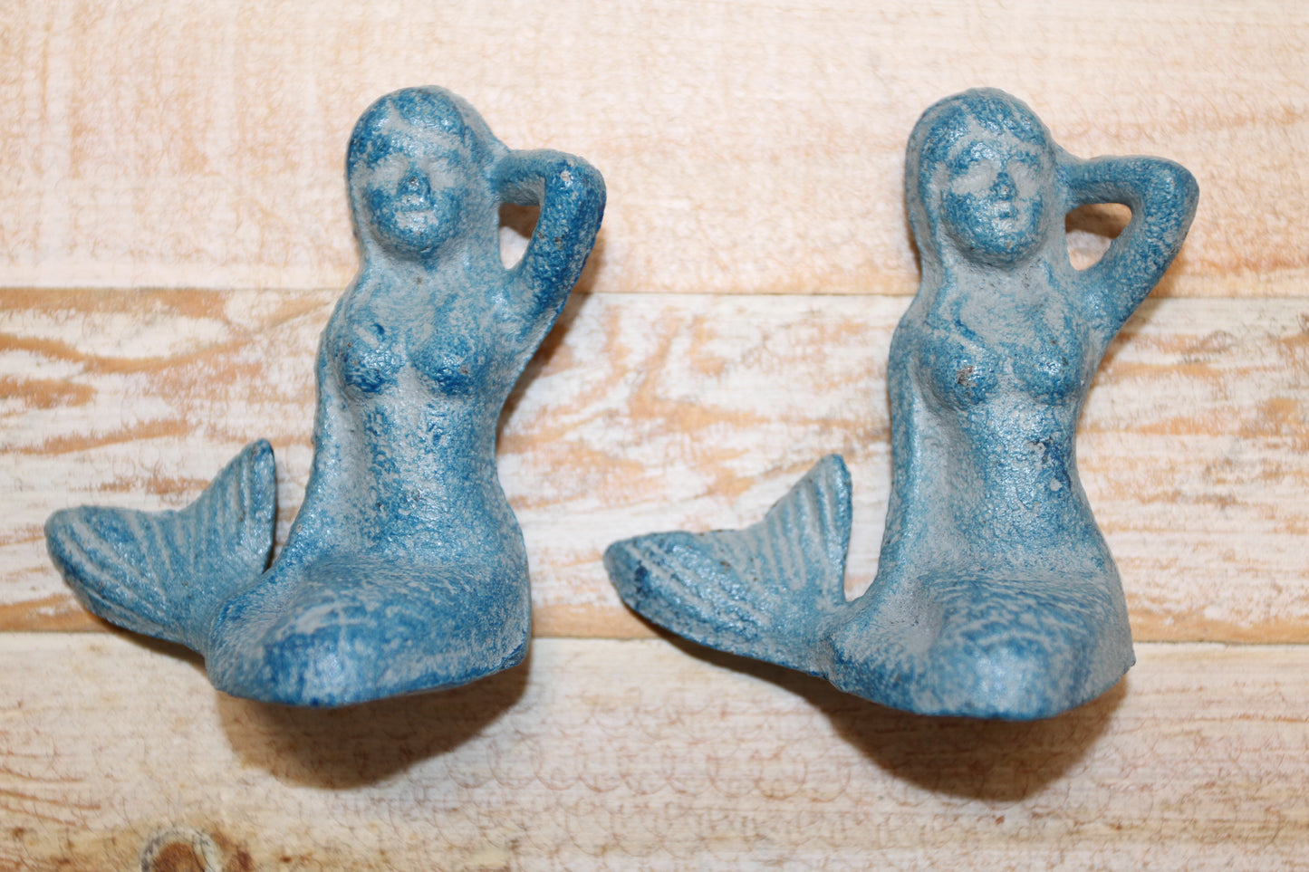 2-Aqua Blue Freestanding MERMAIDS,Small Figurines,Mtyhical,Beach Decor,Collctible.N-55