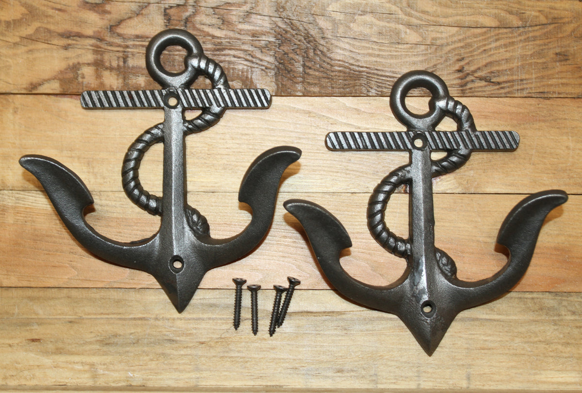 2-DOUBLE WALL HOOKS,ANCHORS,Coastal Decor,Boat Accents,Marina Style,Gifts,Bath And Kitchen Wall Hooks, N-38BI