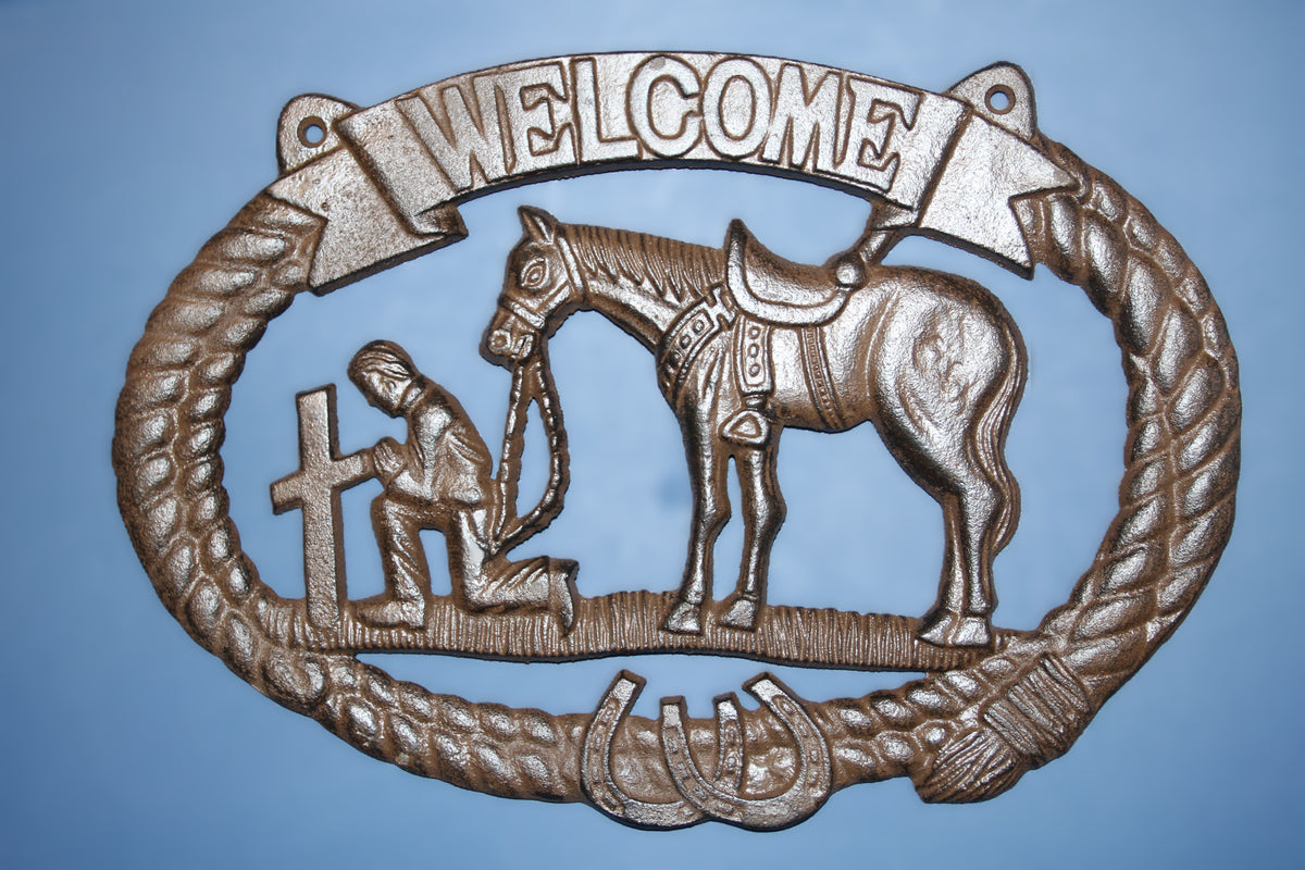 1-COWBOY WELCOME PLAQUE,Religious and Spiritual Wall Decor,Western Style,Horses,Cowboys,Gifts,W-14