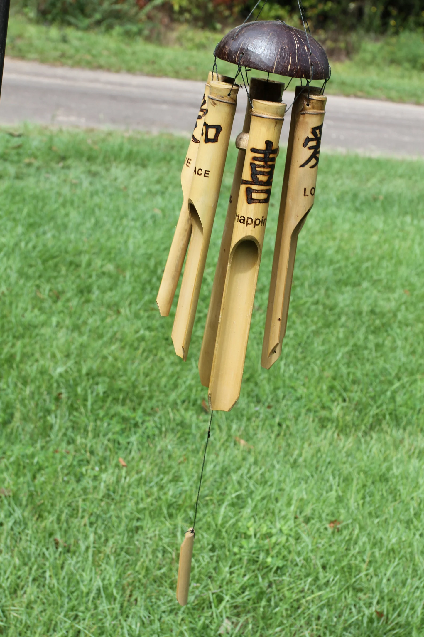 Large Zen Garden Bamboo Wind Chime, Peace, Love and Happiness, G-64