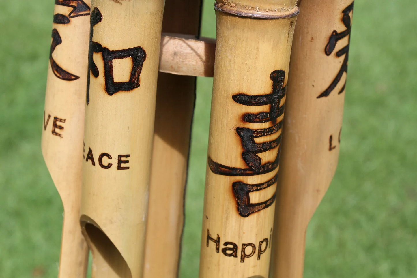 Large Zen Garden Bamboo Wind Chime, Peace, Love and Happiness, G-64