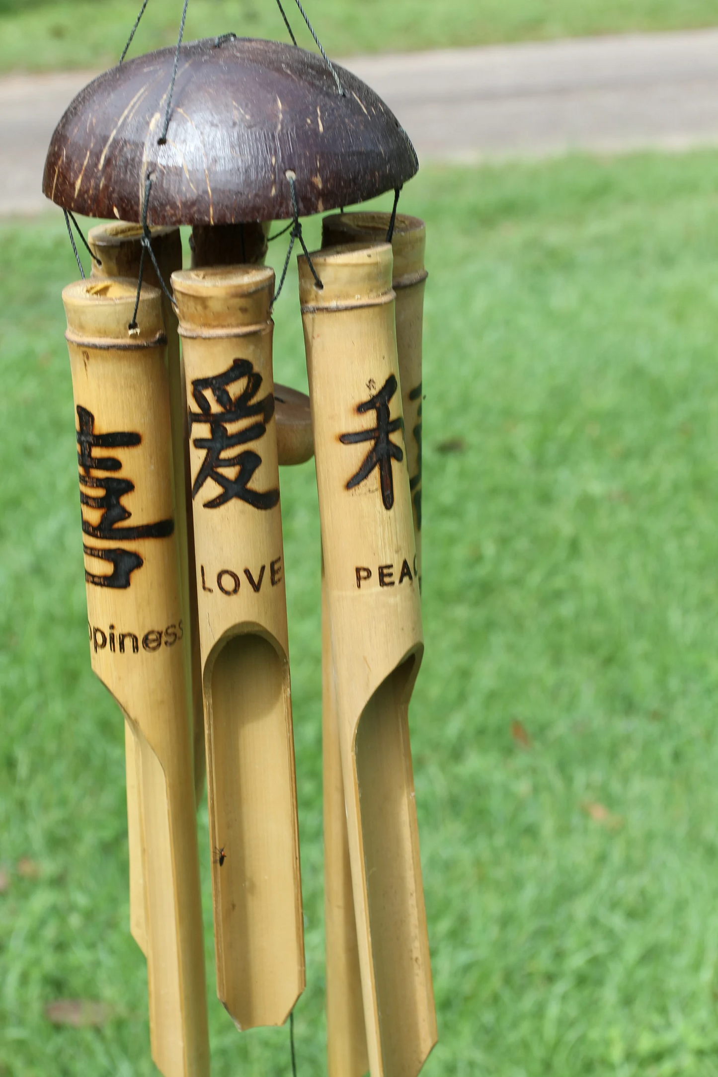 Large Zen Garden Bamboo Wind Chime, Peace, Love and Happiness, G-64