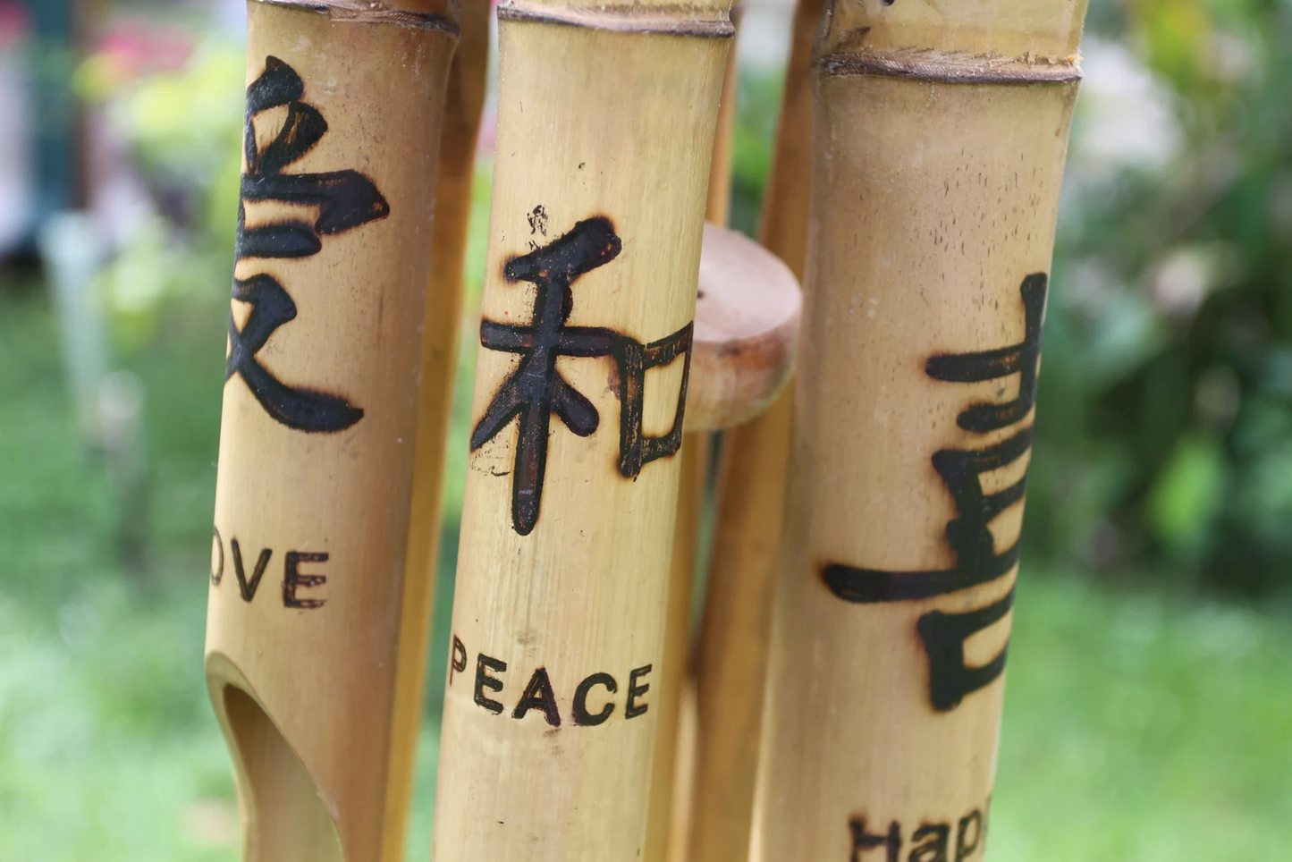 Large Zen Garden Bamboo Wind Chime, Peace, Love and Happiness, G-64
