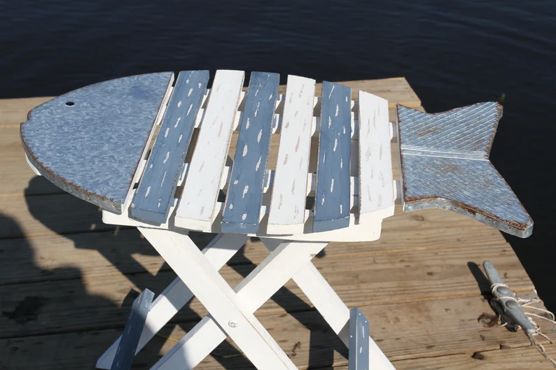 FISH TABLE, Folding Fish Shape Table, Wood Table, Side Table, Beach Decor