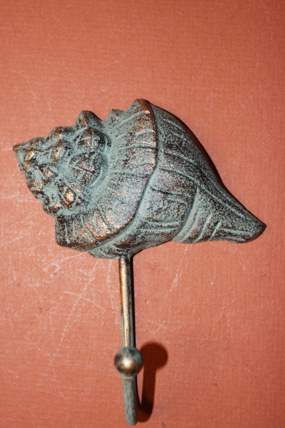 10) Seashell towel hooks, ocean bath towel hooks,seashell bath decor,beach decor,5" tall, bronze-look, BL-75