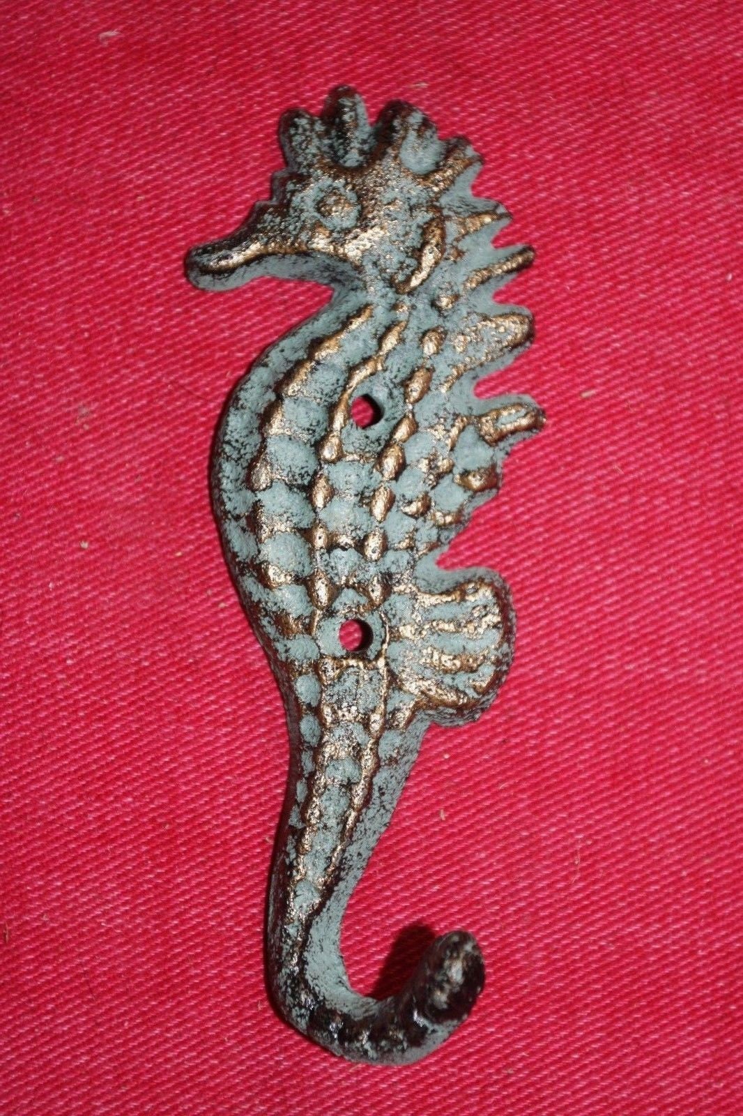 10pc) Vintage Look Seahorse Wall Hooks, Cast Iron 5 1/4 inch each, N-25