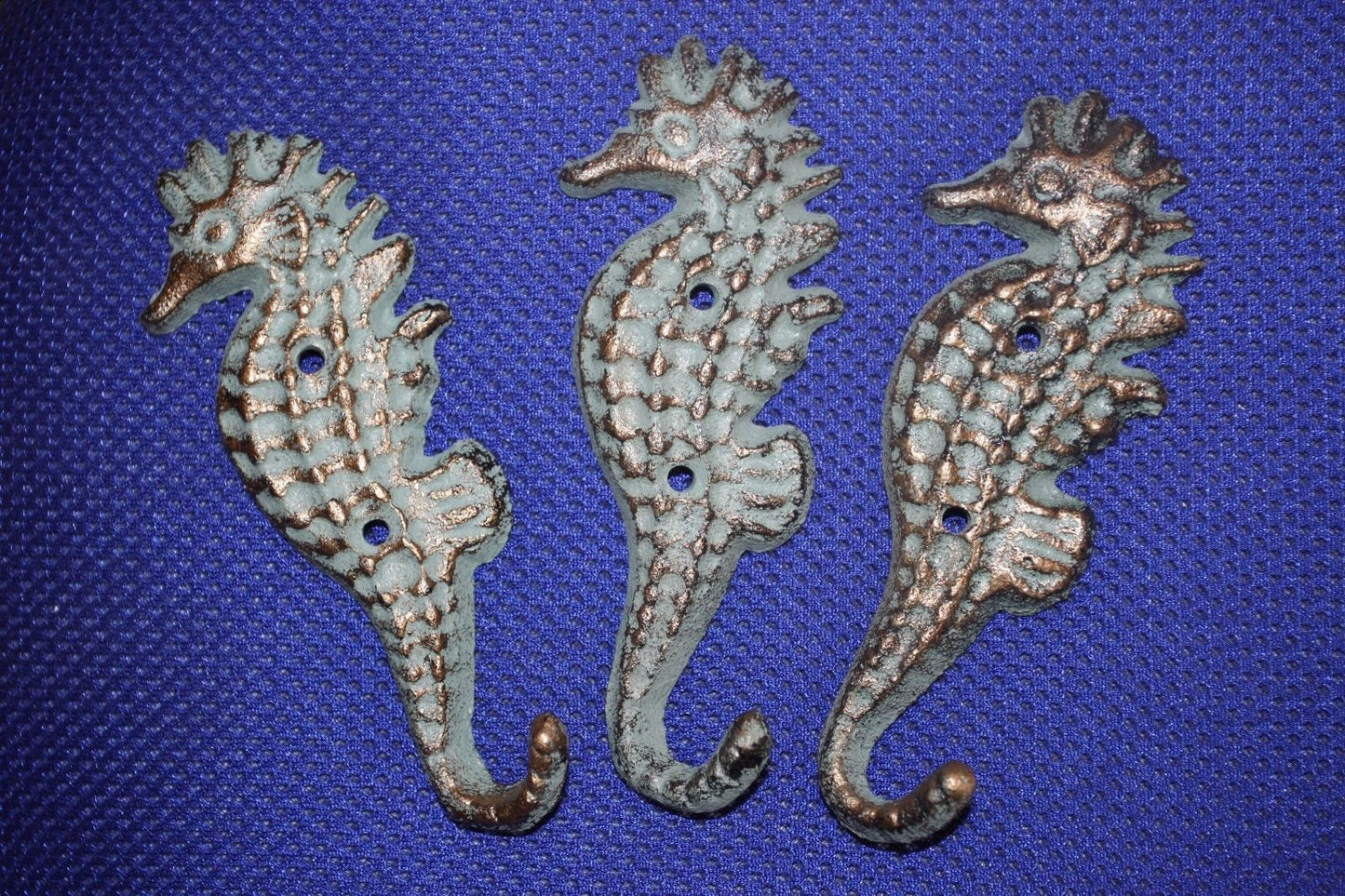 10pc) Vintage Look Seahorse Wall Hooks, Cast Iron 5 1/4 inch each, N-25