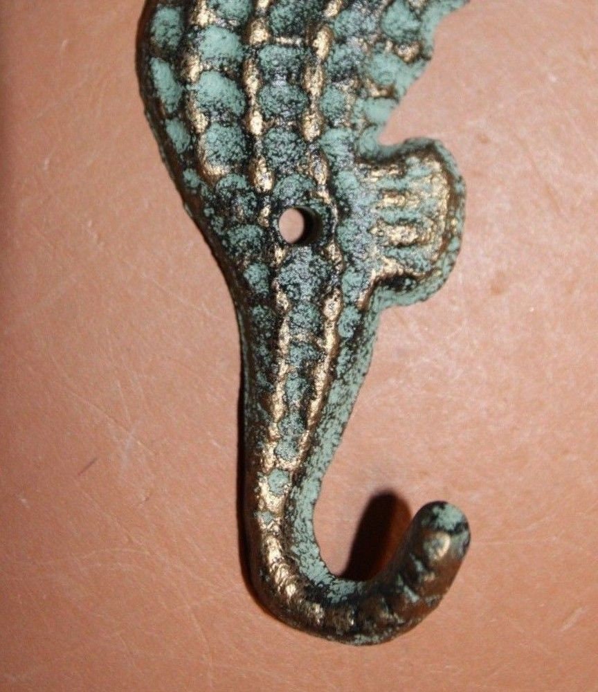 10pc) Vintage Look Seahorse Wall Hooks, Cast Iron 5 1/4 inch each, N-25