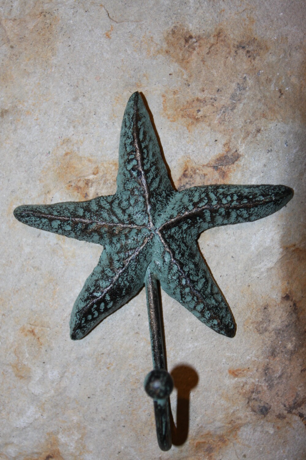 10) pcs, Bronze verdigris look starfish wall hook, 5" tall, cast iron starfish towel hook, beach house decor, beach decor, BL-52