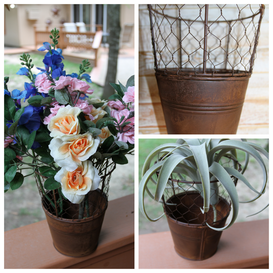 1-GARDEN DECOR,Chicken Wire Flower Pot,Country Decor,All Occasion Gifts,Plant Holder, GS-005