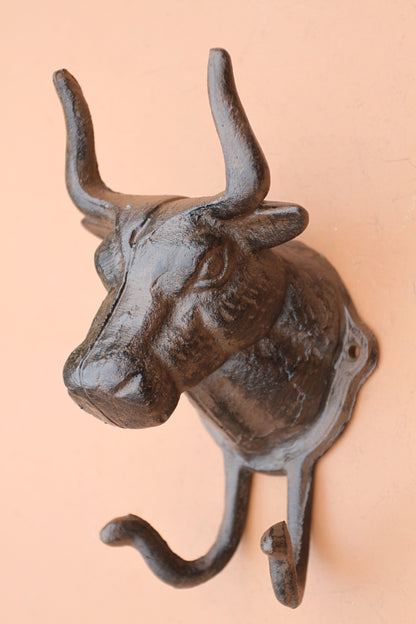 Giant BULL Wall Hook,Cattle Decor,Double Hook,Farm,Ranch Accent,Heavy Metal,Hanging Storage,H-81B