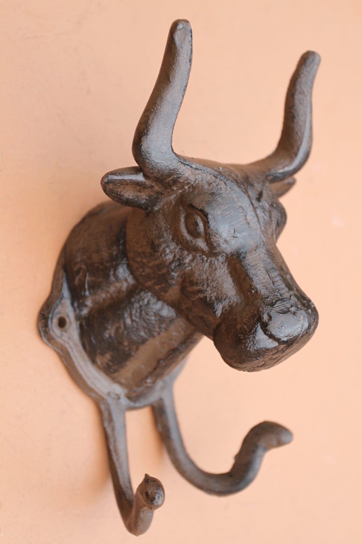 Giant BULL Wall Hook,Cattle Decor,Double Hook,Farm,Ranch Accent,Heavy Metal,Hanging Storage,H-81B