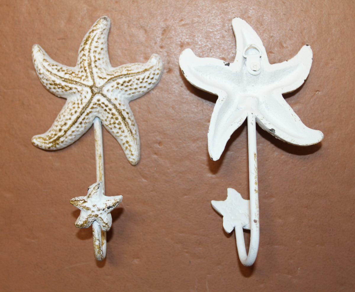 1-SEAFOAM STARFISH WALL HOOK,Large Generous Hook Opening,Beach Decor,Coastal Accents,Gifts,BL-53W