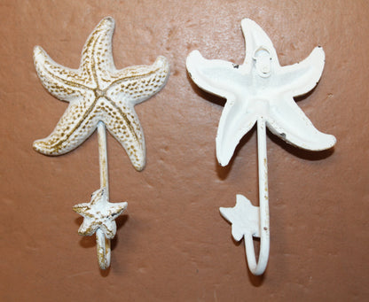 1-SEAFOAM STARFISH WALL HOOK,Large Generous Hook Opening,Beach Decor,Coastal Accents,Gifts,BL-53W