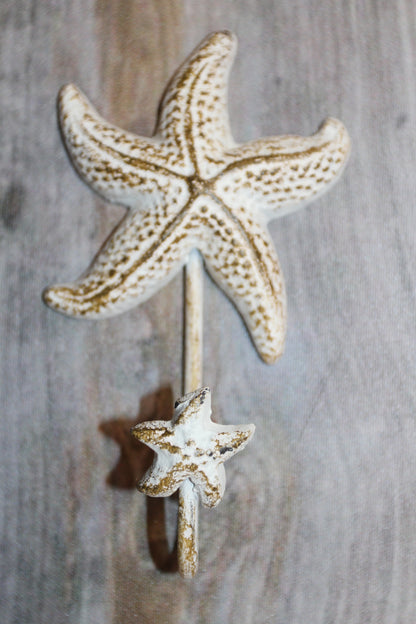 1-SEAFOAM STARFISH WALL HOOK,Large Generous Hook Opening,Beach Decor,Coastal Accents,Gifts,BL-53W