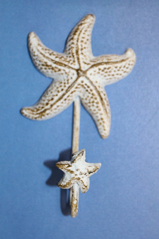1-SEAFOAM STARFISH WALL HOOK,Large Generous Hook Opening,Beach Decor,Coastal Accents,Gifts,BL-53W