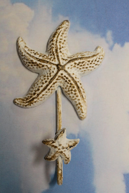 1-SEAFOAM STARFISH WALL HOOK,Large Generous Hook Opening,Beach Decor,Coastal Accents,Gifts,BL-53W