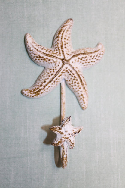 1-SEAFOAM STARFISH WALL HOOK,Large Generous Hook Opening,Beach Decor,Coastal Accents,Gifts,BL-53W