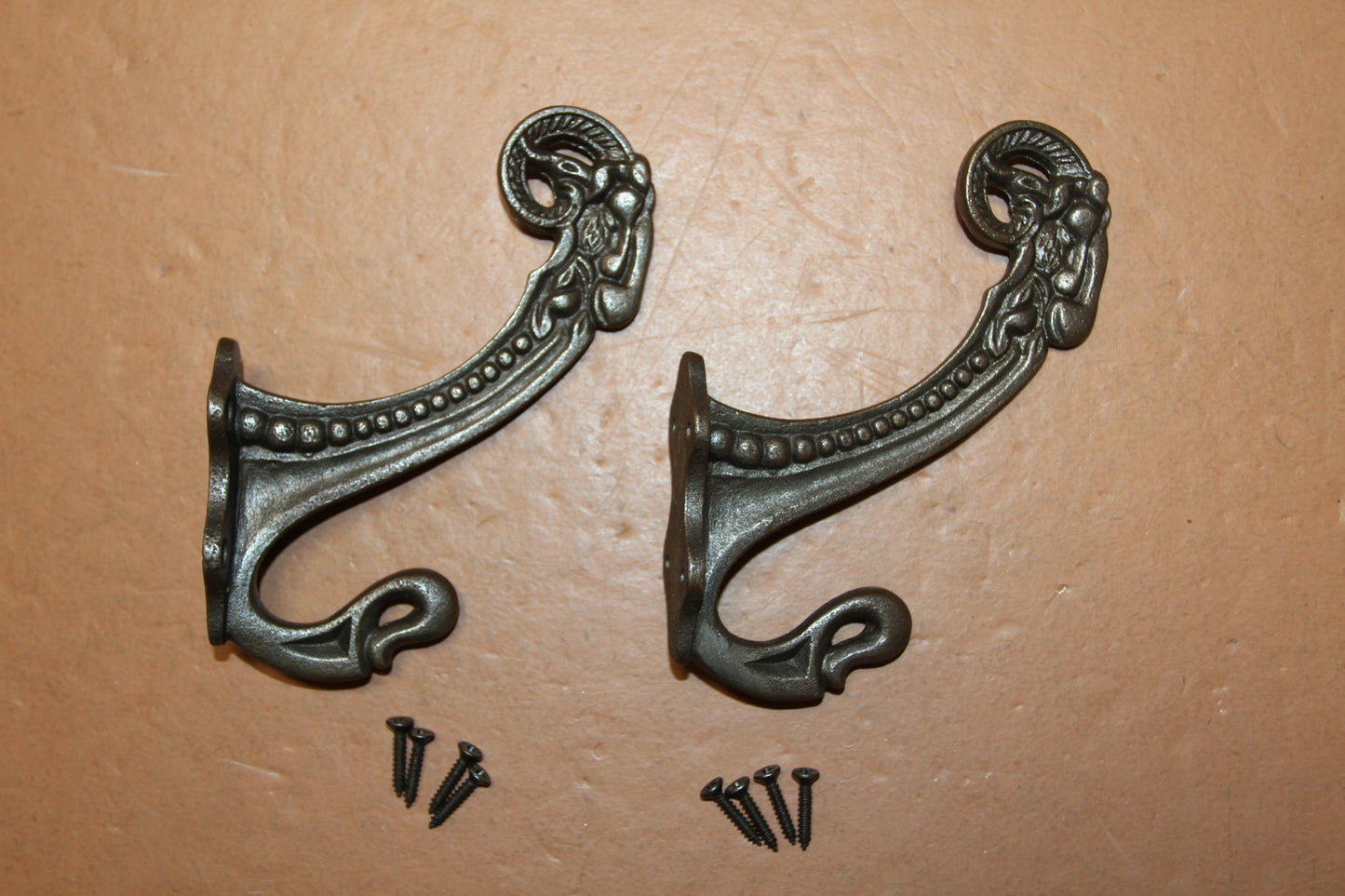 2-Large Double Wall Hooks,Elegant Victorian Design,Hanging Storage Solution,Free Ship,N-50A