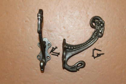 2-Large Double Wall Hooks,Elegant Victorian Design,Hanging Storage Solution,Free Ship,N-50A