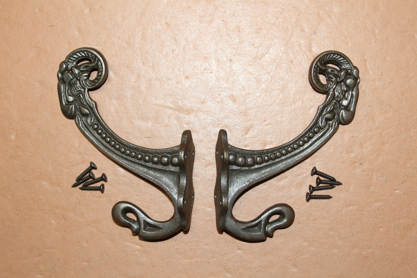 2-Large Double Wall Hooks,Elegant Victorian Design,Hanging Storage Solution,Free Ship,N-50A