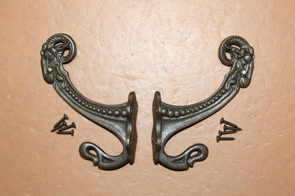 2-Large Double Wall Hooks,Elegant Victorian Design,Hanging Storage Solution,Free Ship,N-50A