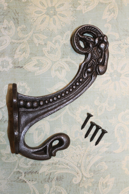 2-Large Double Wall Hooks,Elegant Victorian Design,Hanging Storage Solution,Free Ship,N-50A