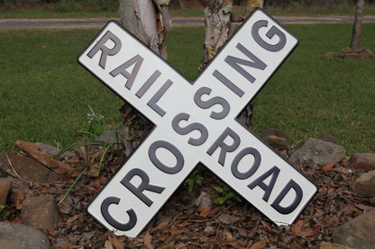 1-Enameled RAIROAD CROSSING Metal Sign,Hobby Room Accents,Transportation Decor,Gifts,RRW-T