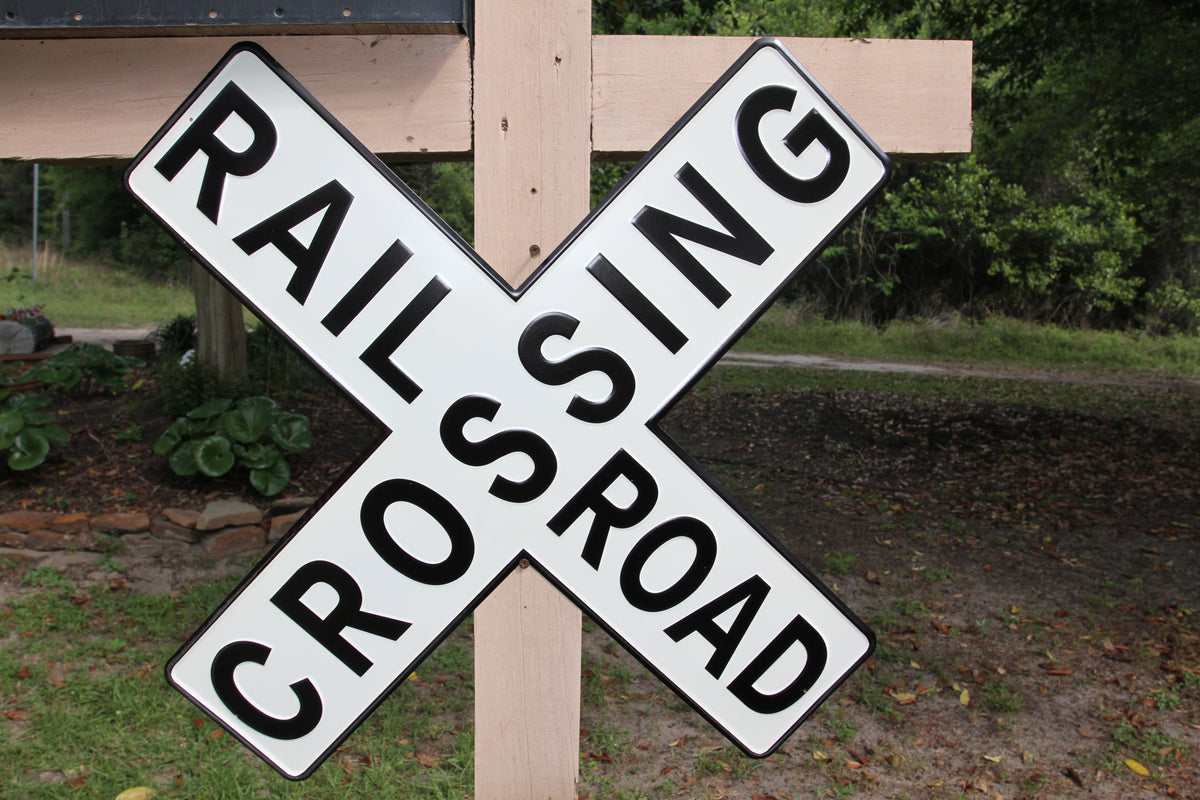 1-Enameled RAIROAD CROSSING Metal Sign,Hobby Room Accents,Transportation Decor,Gifts,RRW-T