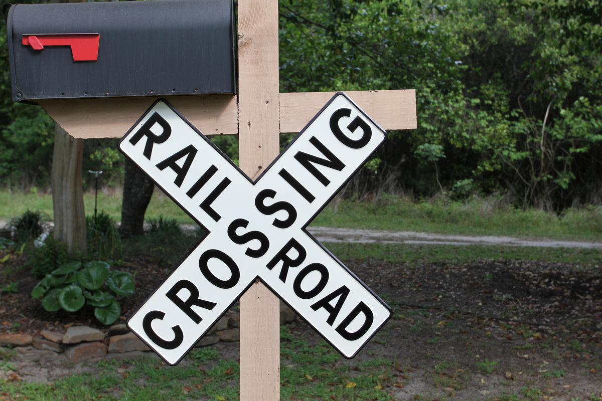 1-Enameled RAIROAD CROSSING Metal Sign,Hobby Room Accents,Transportation Decor,Gifts,RRW-T