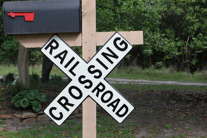1-Enameled RAIROAD CROSSING Metal Sign,Hobby Room Accents,Transportation Decor,Gifts,RRW-T