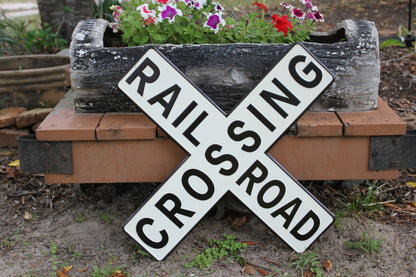 1-Enameled RAIROAD CROSSING Metal Sign,Hobby Room Accents,Transportation Decor,Gifts,RRW-T