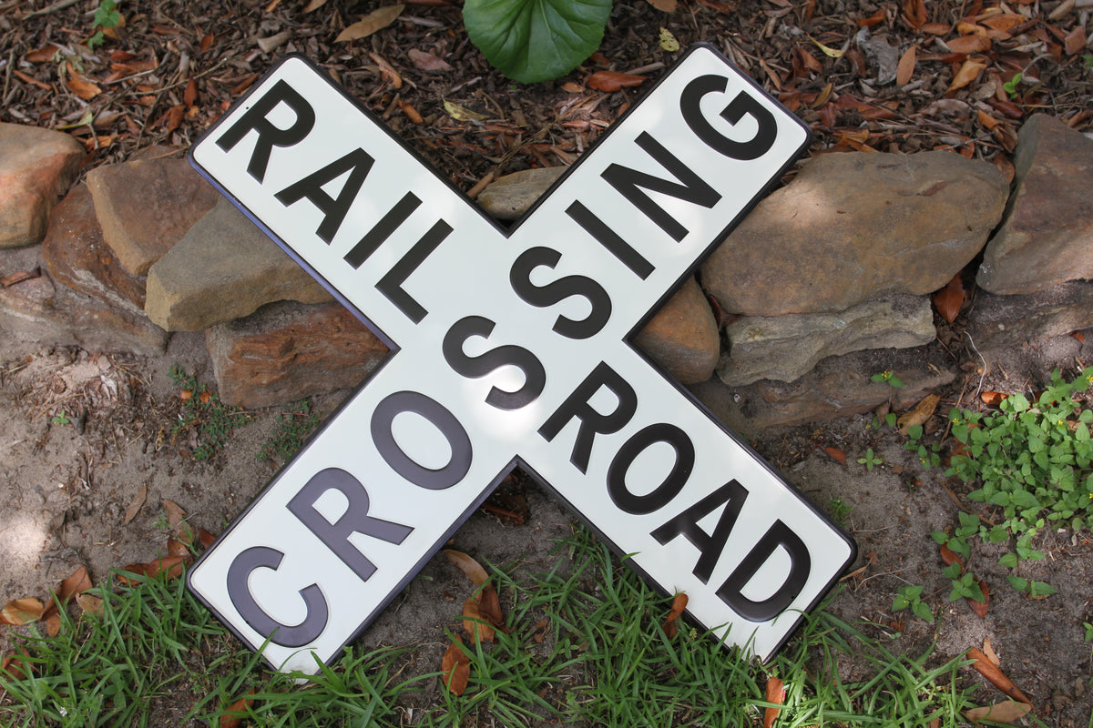 1-Enameled RAIROAD CROSSING Metal Sign,Hobby Room Accents,Transportation Decor,Gifts,RRW-T