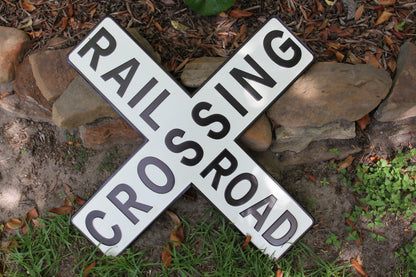 1-Enameled RAIROAD CROSSING Metal Sign,Hobby Room Accents,Transportation Decor,Gifts,RRW-T
