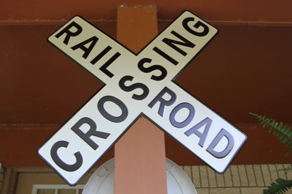1-Enameled RAIROAD CROSSING Metal Sign,Hobby Room Accents,Transportation Decor,Gifts,RRW-T