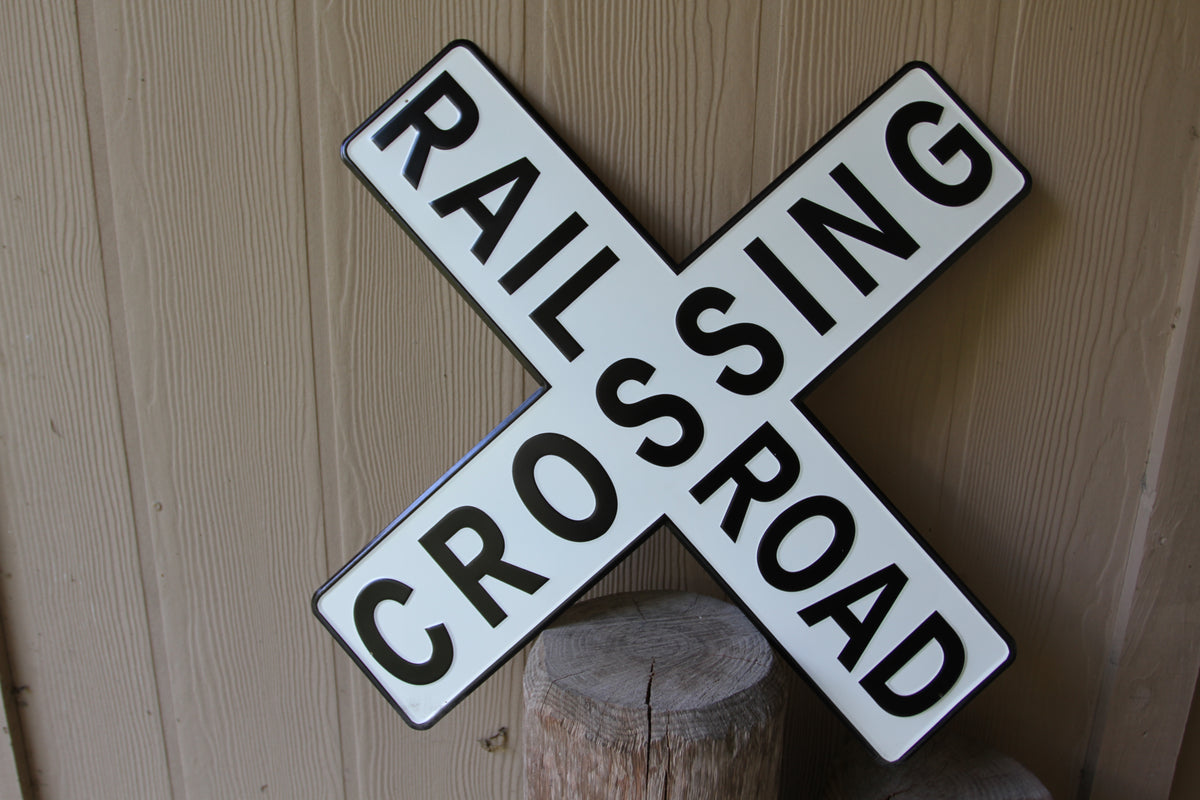 1-Enameled RAIROAD CROSSING Metal Sign,Hobby Room Accents,Transportation Decor,Gifts,RRW-T
