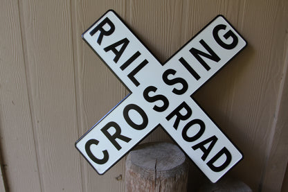 1-Enameled RAIROAD CROSSING Metal Sign,Hobby Room Accents,Transportation Decor,Gifts,RRW-T