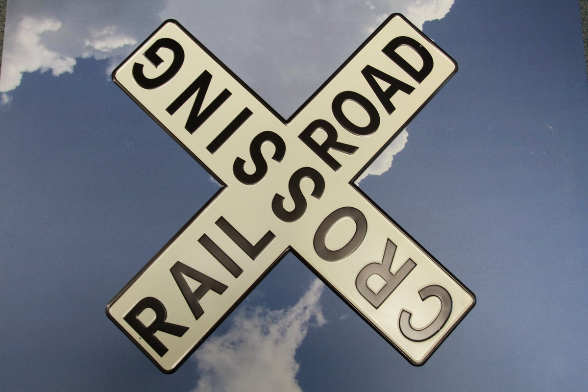 1-Enameled RAIROAD CROSSING Metal Sign,Hobby Room Accents,Transportation Decor,Gifts,RRW-T