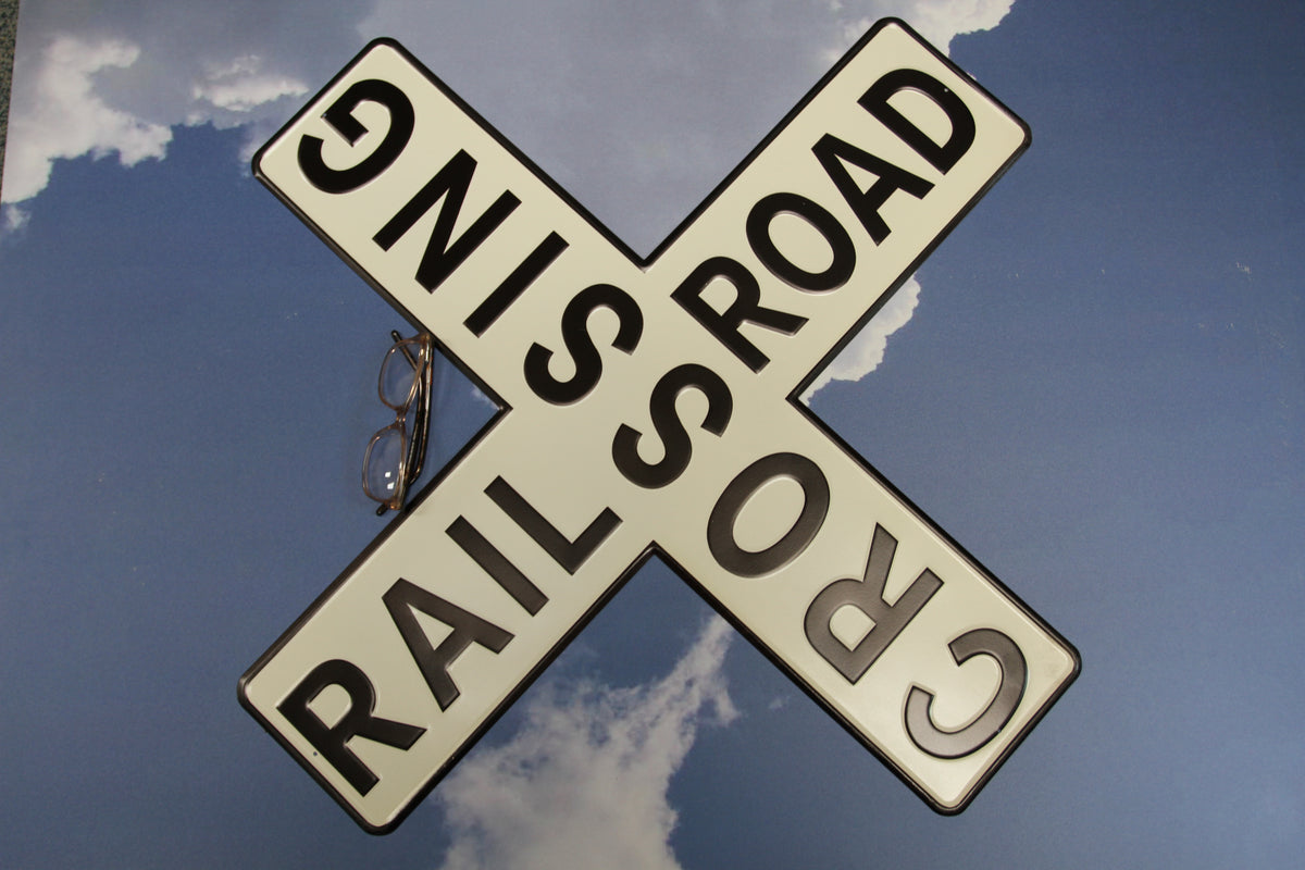1-Enameled RAIROAD CROSSING Metal Sign,Hobby Room Accents,Transportation Decor,Gifts,RRW-T