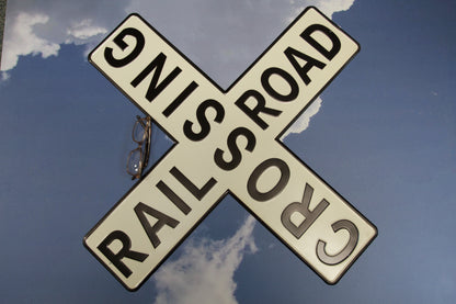 1-Enameled RAIROAD CROSSING Metal Sign,Hobby Room Accents,Transportation Decor,Gifts,RRW-T