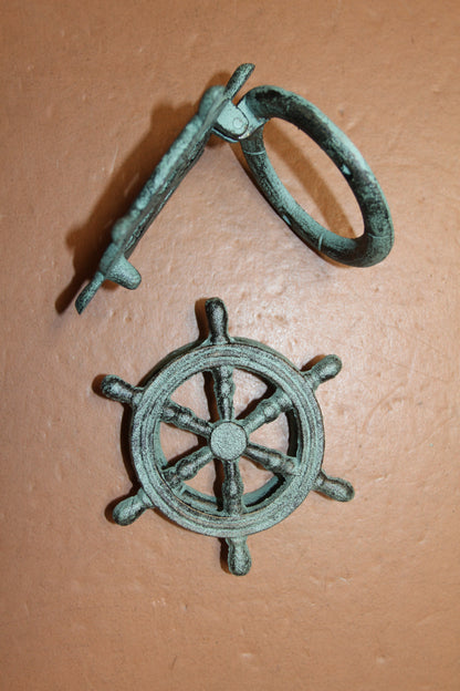 1-SHIPS WHEEL DOOR KNOCKER,Boating Decor,Nautical Accents,Solid Metal,Gifts,BL-50