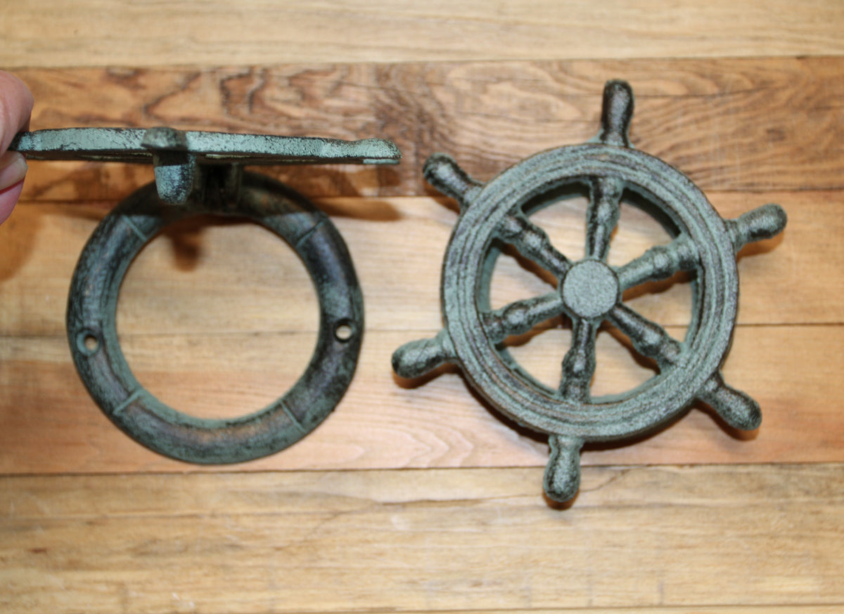 1-SHIPS WHEEL DOOR KNOCKER,Boating Decor,Nautical Accents,Solid Metal,Gifts,BL-50