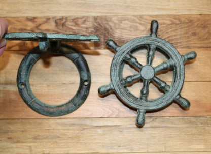 1-SHIPS WHEEL DOOR KNOCKER,Boating Decor,Nautical Accents,Solid Metal,Gifts,BL-50