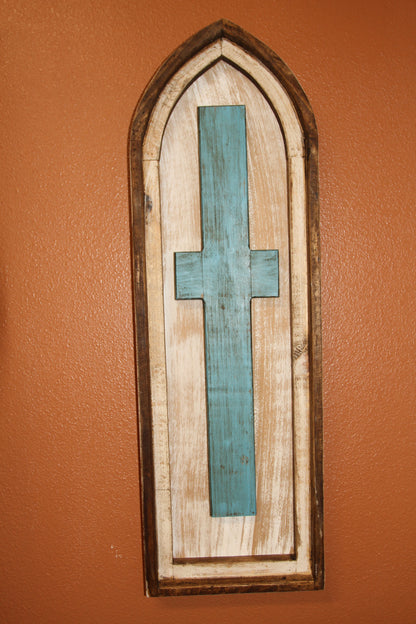 Large CROSS SHUTTER,Western Home Accent,Turquoise Cross,Wall Hanging,Religious And Spiritual Decor,Gifts