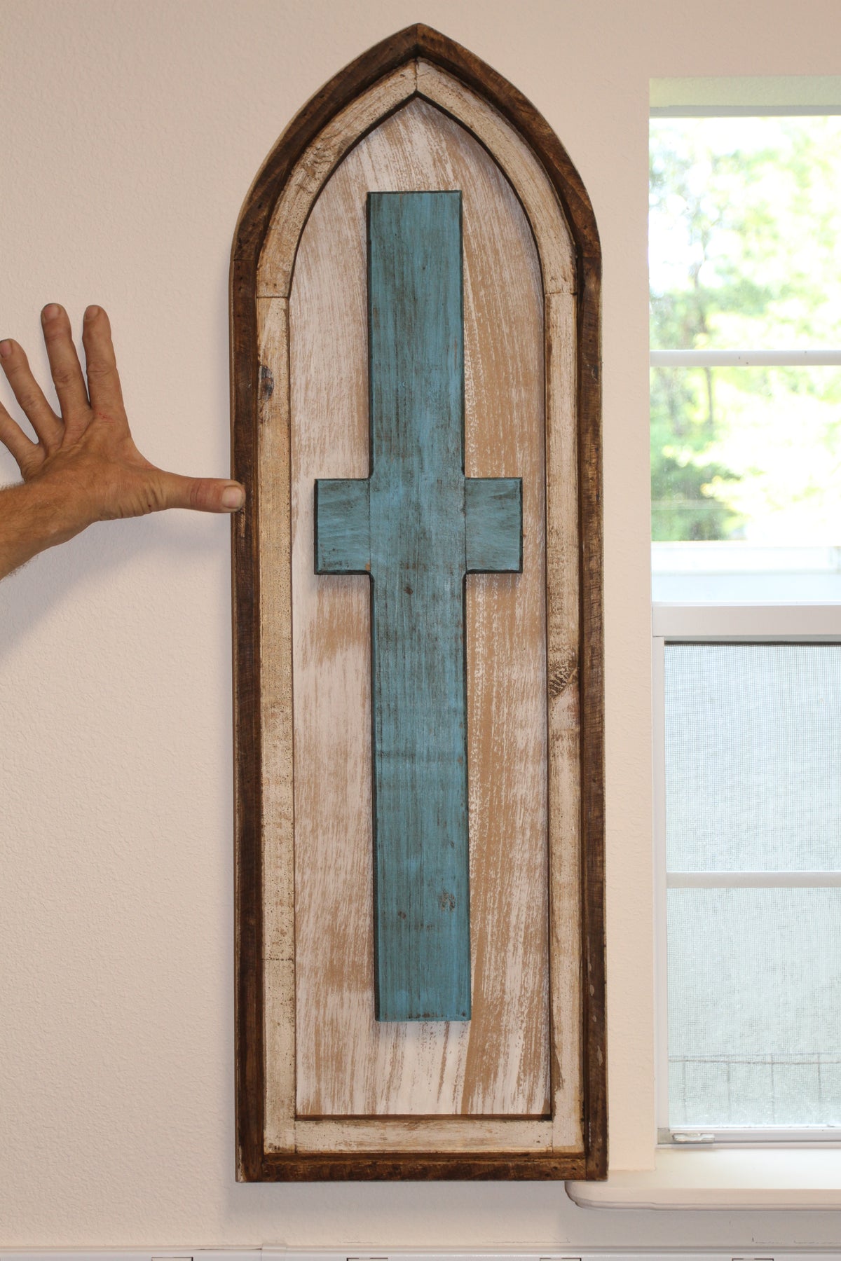 Large CROSS SHUTTER,Western Home Accent,Turquoise Cross,Wall Hanging,Religious And Spiritual Decor,Gifts