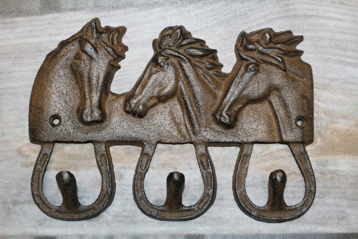 1-Equestrian Decor,Horse Head Triple Wall Hook,Western Style,Kitchen Bath Organizations,Gifts,W-42